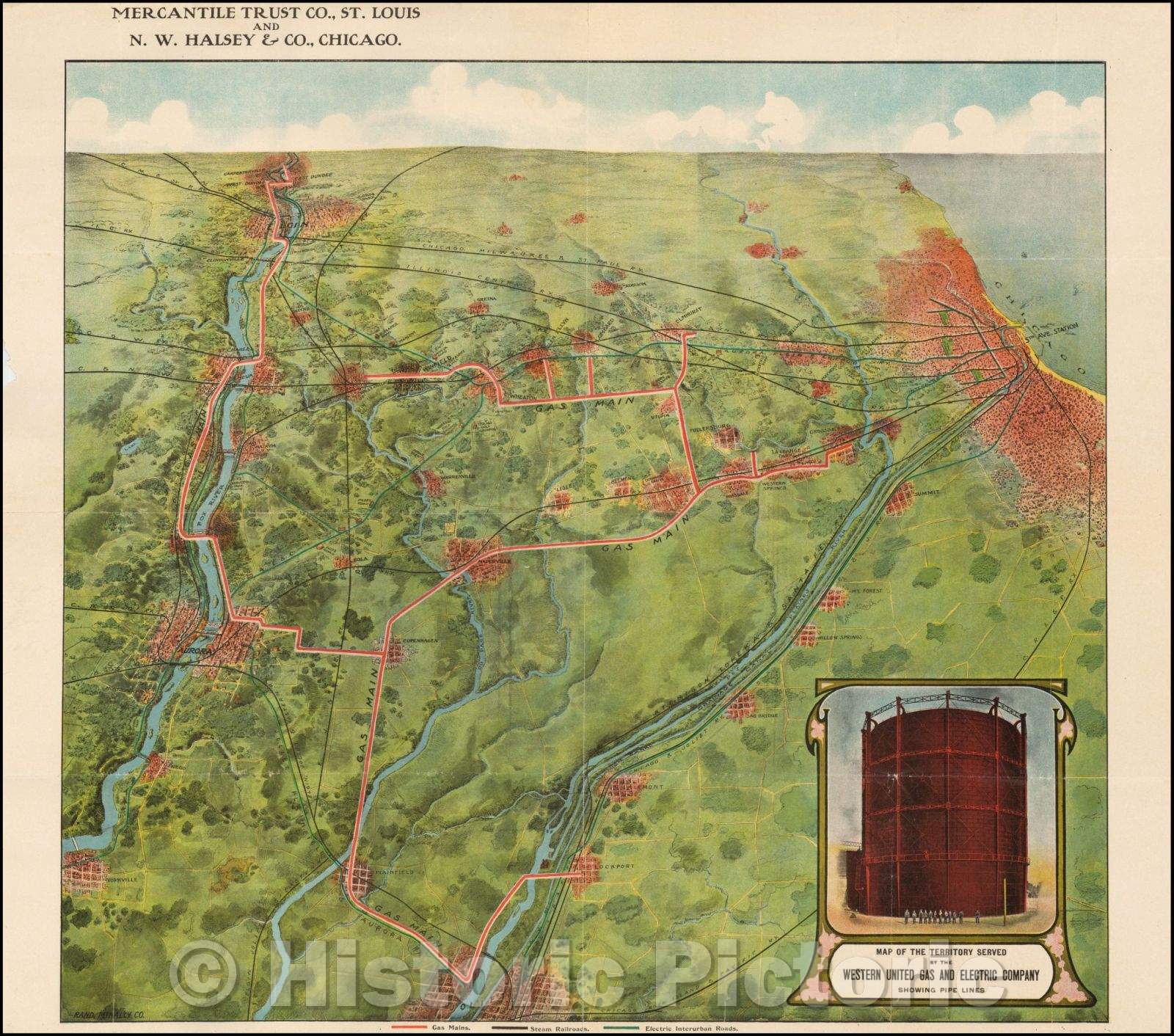 Historic Map - Chicago Area Map of the Territory Served, 1930, Rand McNally & Company - Vintage Wall Art