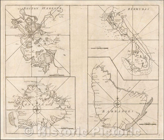 Historic Map - Boston Harbour, 1728, John Senex - Vintage Wall Art