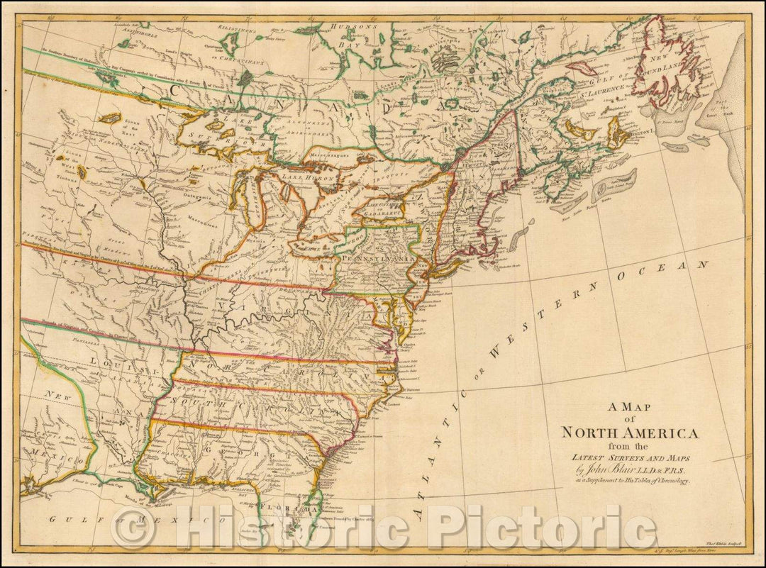 Historic Map - A Map of North America from the Latest Surveys and Maps, 1768, John Blair - Vintage Wall Art