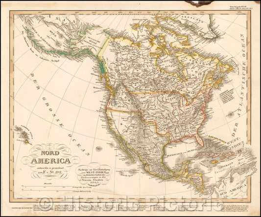 Historic Map - Nord Ameria entworfen u gezeichnet, 1835, Adolf Stieler - Vintage Wall Art