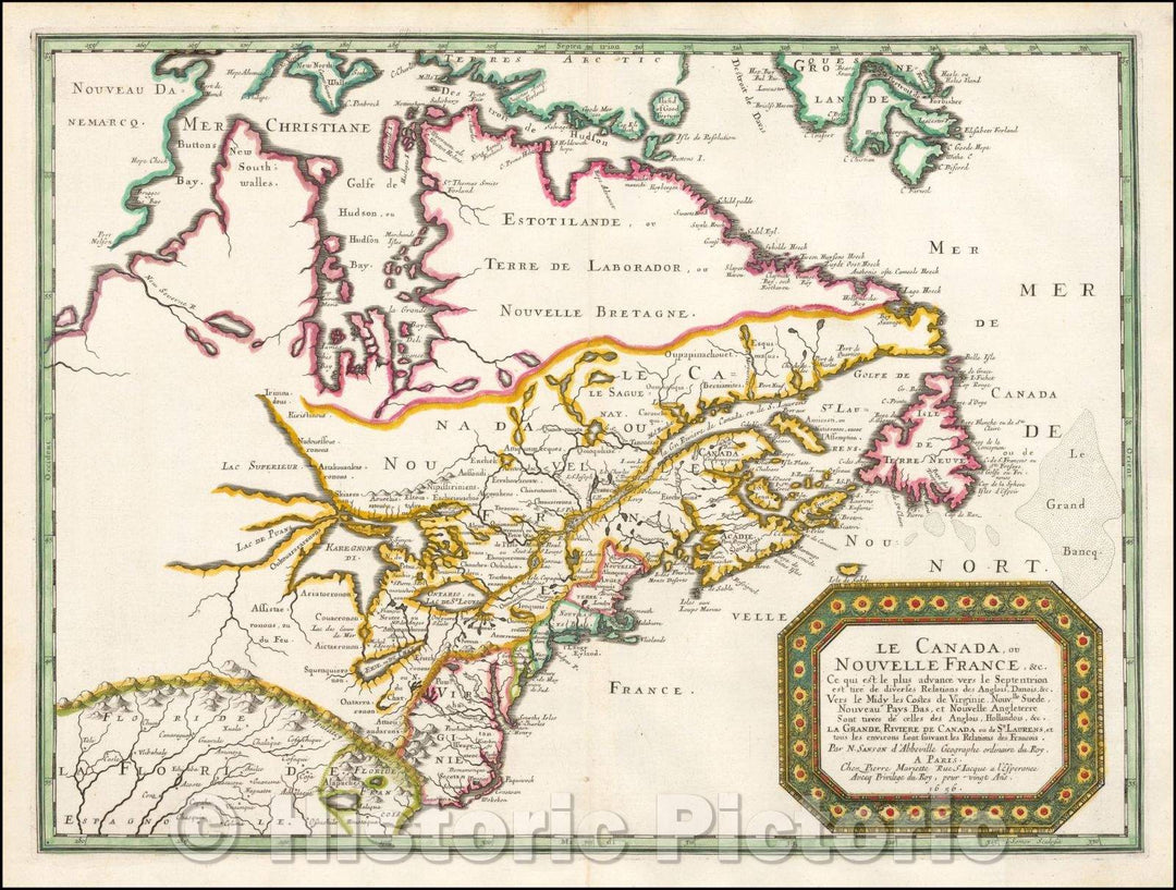 Historic Map - Le Canada ou Nouvelle France Ce qui set les plus advance vers le Septenrion est tier de dives Relations des Anglois, Danois, 1656 - Vintage Wall Art
