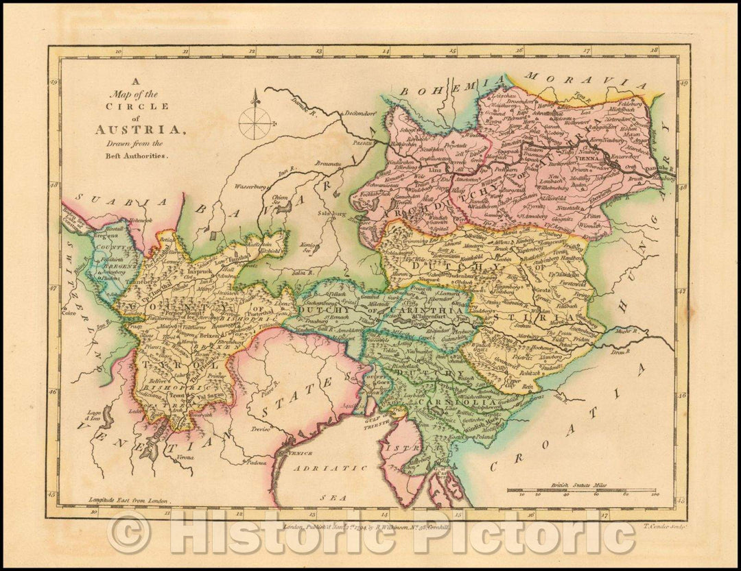 Historic Map - Circle of Austria, 1794, Robert Wilkinson - Vintage Wall Art