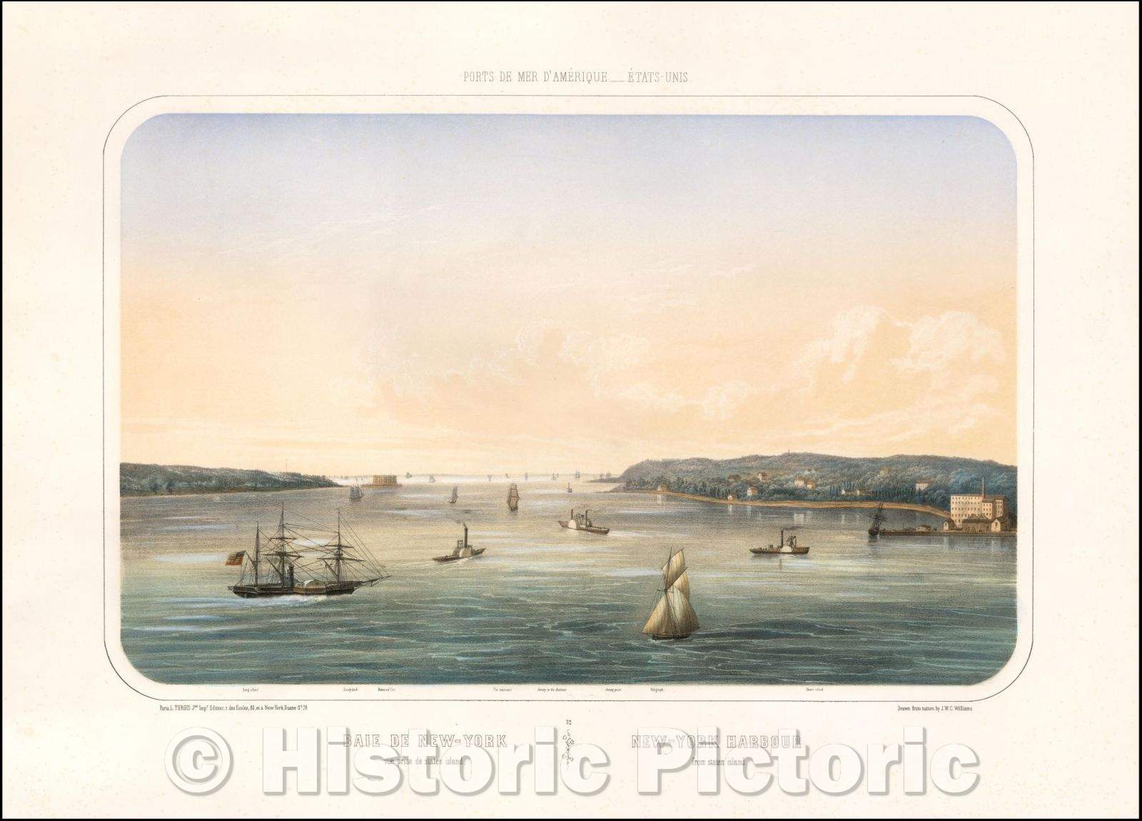 Historic Map - New-York Harbour from staten island/View of New York from Staten Island, 1856, L Turgis - Vintage Wall Art