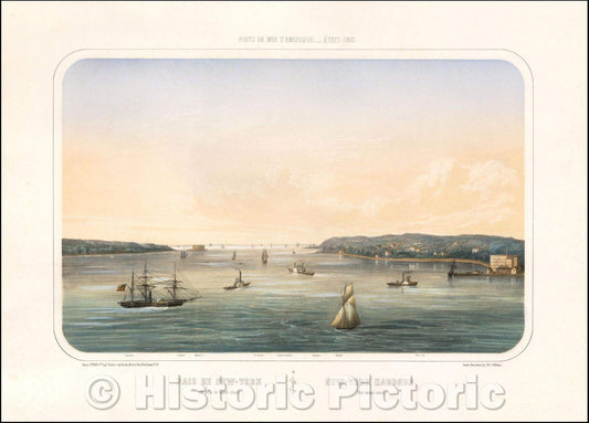 Historic Map - New-York Harbour from staten island/View of New York from Staten Island, 1856, L Turgis - Vintage Wall Art