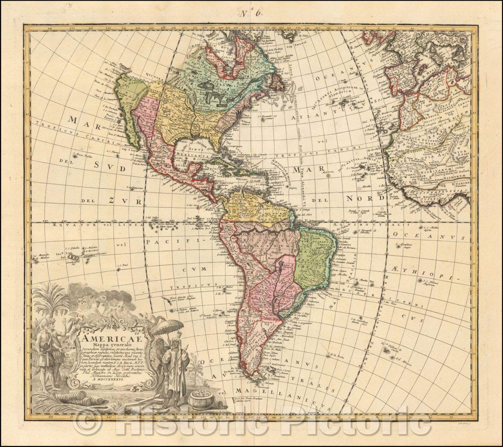 Historic Map - Americae Mappa generalis Secundum legimitas projectionis Stereiographiae regulas, 1746, Homann Heirs v1