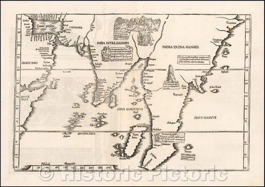 Historic Map - Tab. Moderna Indiae [Verso title], 1522, Lorenz Fries - Vintage Wall Art