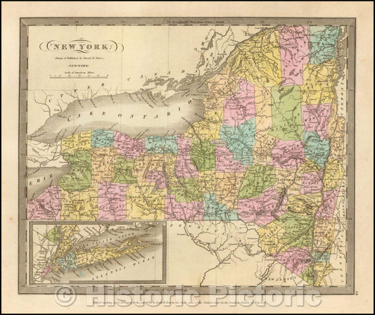 Historic Map - New-York, 1836, David Hugh Burr - Vintage Wall Art