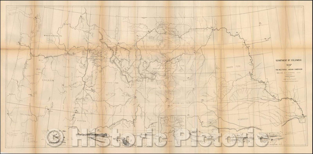 Historic Map - Department of ColumbiNez Perce Indian Campaign Brig. Gen. O.). Howard U.S.A. Commanding, 1877, - Vintage Wall Art