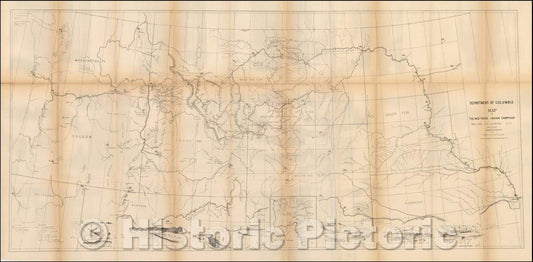 Historic Map - Department of ColumbiNez Perce Indian Campaign Brig. Gen. O.). Howard U.S.A. Commanding, 1877, - Vintage Wall Art