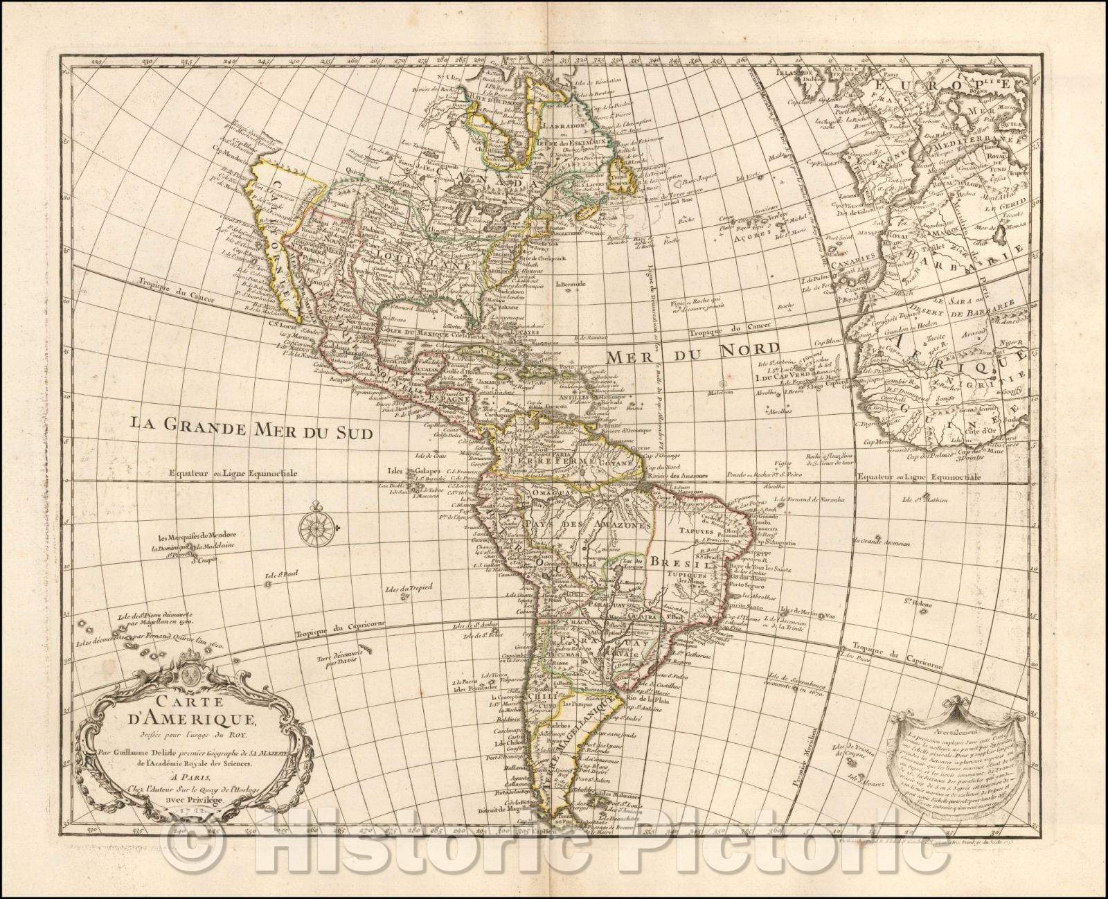 Historic Map - Carte D'Amerique, 1722, Guillaume De L'Isle - Vintage Wall Art