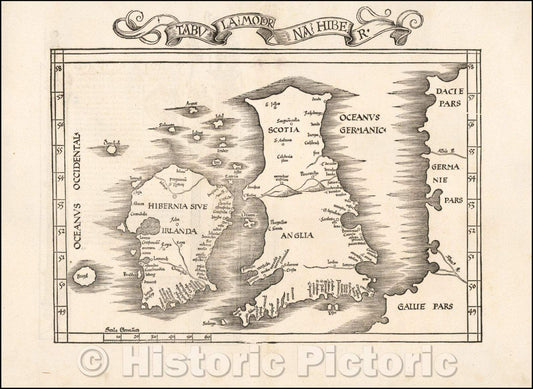 Historic Map - Tabula Moderna Hiber/Tabula Moderna Flight, 1525, Lorenz Fries - Vintage Wall Art