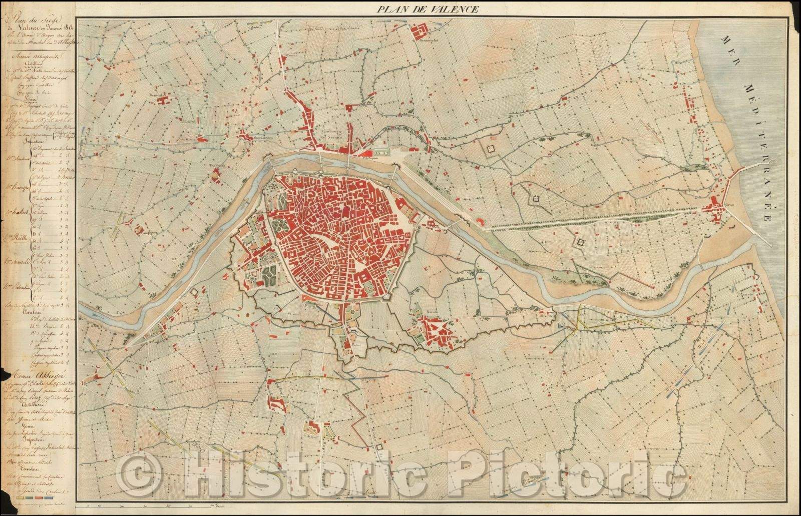 Historic Map - (Siege of Valencia) Plan de Valence - Plan du Siege de Valence en Janvier 1812 Par L'Aremee d'Arago :: Siege of Valencia, Louis-Gabriel Suchet, 1812 - Vintage Wall Art