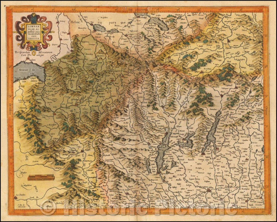 Historic Map - Lombardiae alpestris pars occidentalis cum Valesia/The western part of Lombardy with the Valais alpestris, 1595, Gerhard Mercator - Vintage Wall Art