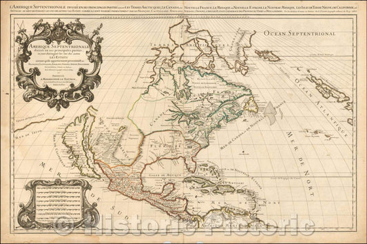 Historic Map - Amerique Septentrionale divisee en Ses Principales parties, 1674, Alexis-Hubert Jaillot - Vintage Wall Art