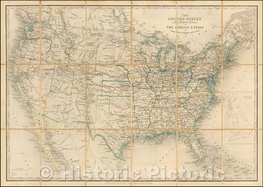 Historic Map - The United States & The Relative Position of The Oregon & Texas, 1868, James Wyld - Vintage Wall Art
