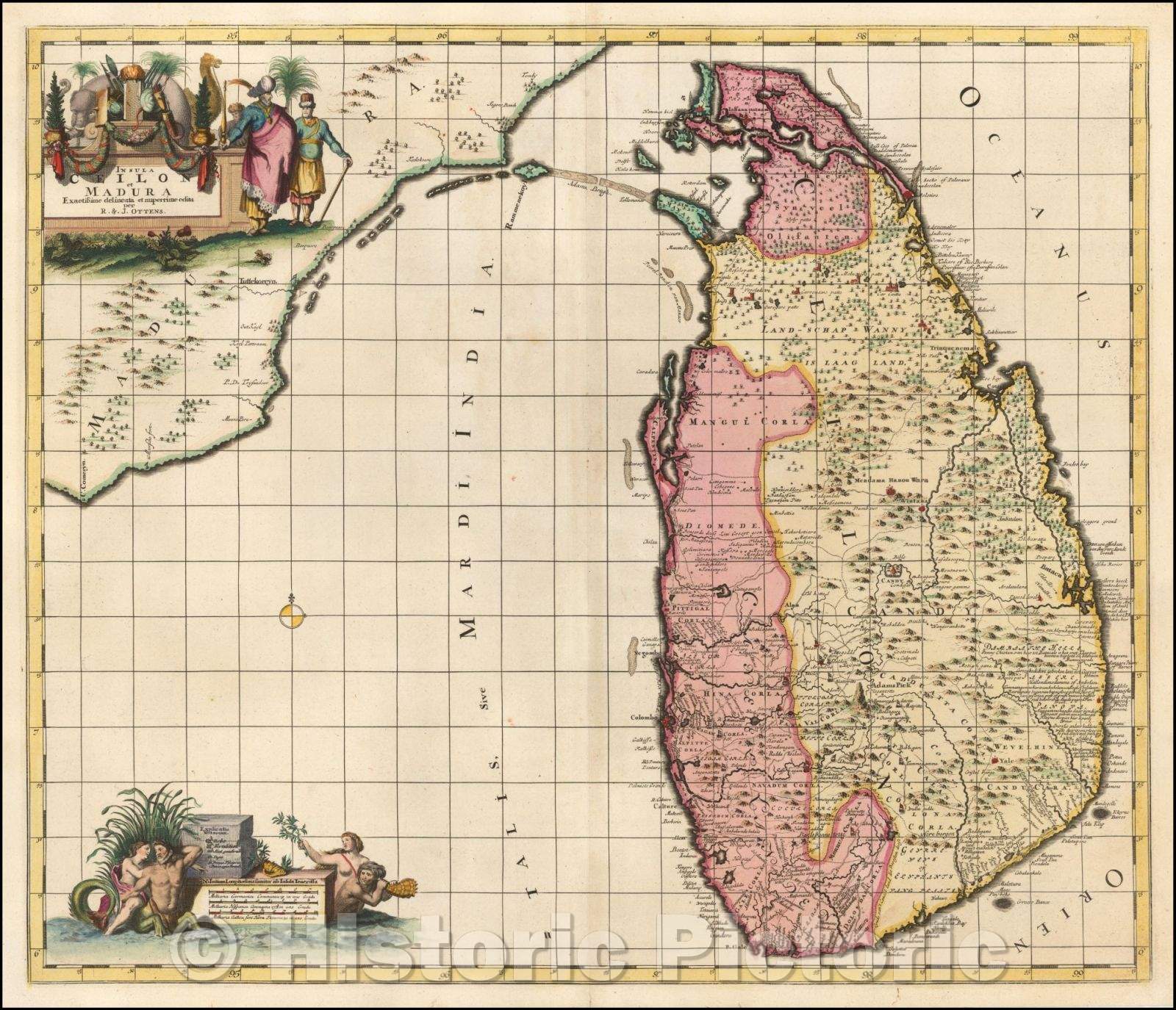 Historic Map - Insula Ceilon et Madura Exactsissime delineata et nuperrime edita per, 1725, Reiner & Joshua Ottens - Vintage Wall Art