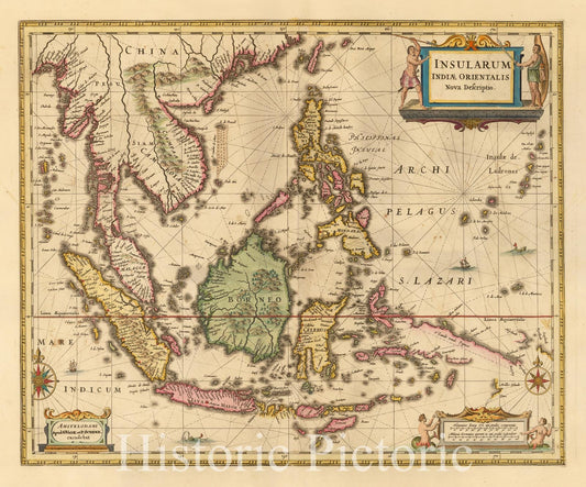Historic Map - Insularum Indiae Orientalis Nova Descriptio/Valk and Schenk's edition of Jansson's Double-page engraved Map of Southeast Asia, 1700 - Vintage Wall Art