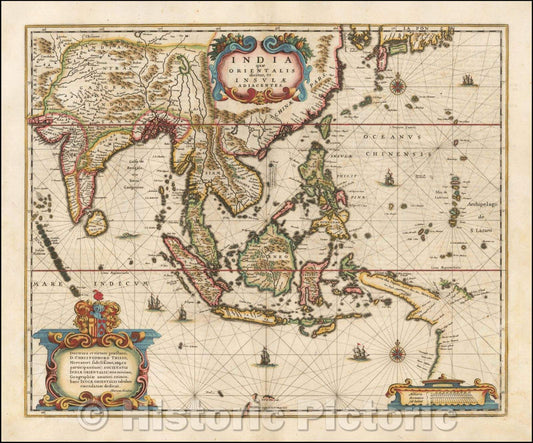 Historic Map - India quae Orientalis dicitur et Insulae Adiacentes, 1636, Henricus Hondius - Vintage Wall Art
