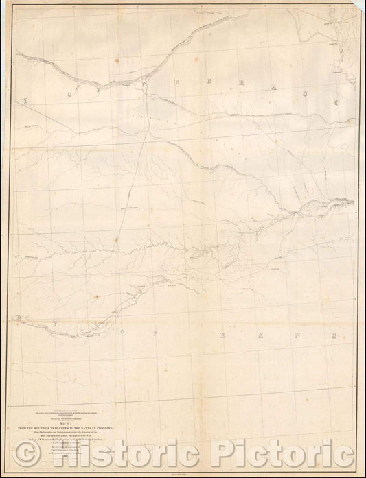 Historic Map - Map No. 2 From The Mouth of Trap River To The Santa Fe Crossing; from Explorations and surveys made, 1856, - Vintage Wall Art