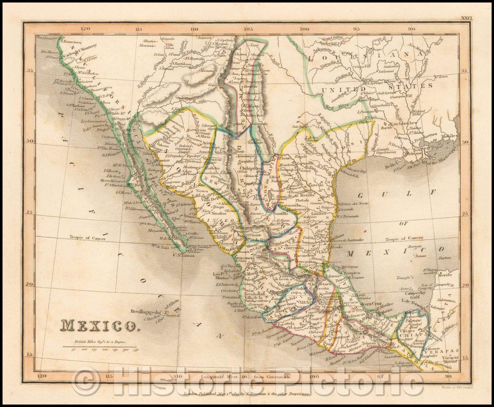 Historic Map - Mexico, 1827, S.I. Neele - Vintage Wall Art