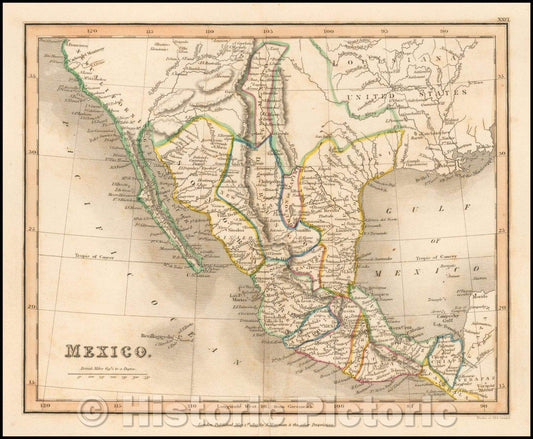 Historic Map - Mexico, 1827, S.I. Neele - Vintage Wall Art