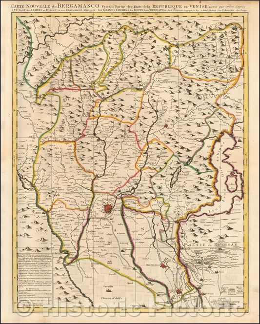 Historic Map - Carte nouvelle du Bergamasco :: Duchy of Mantua, Rever, Castiglione, Printe de Bozolo, Parme, 1700 - Vintage Wall Art