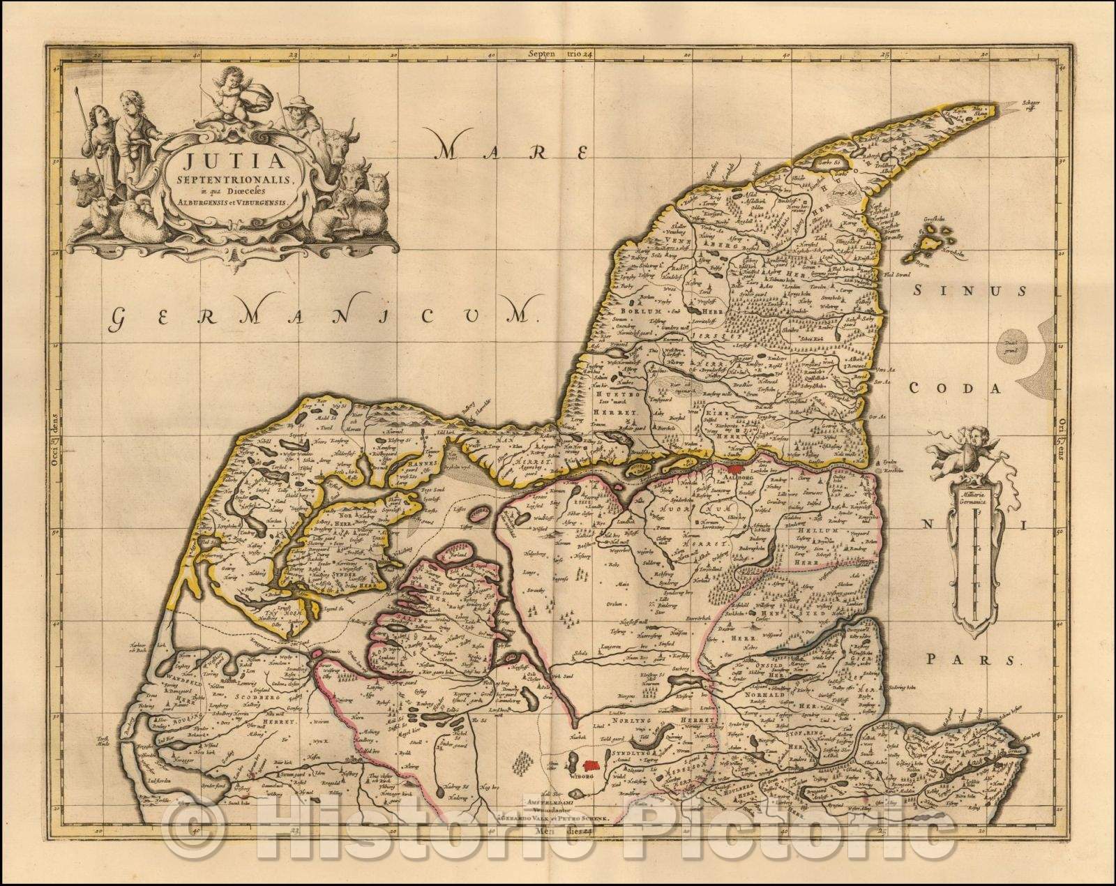 Historic Map - Jutia Septentrionalis in qua Dioceses Alburgensis et Viburgensis/Jutia north where the Dioceses Alburgensis Viburgensis, 1690, Peter Schenk - Vintage Wall Art