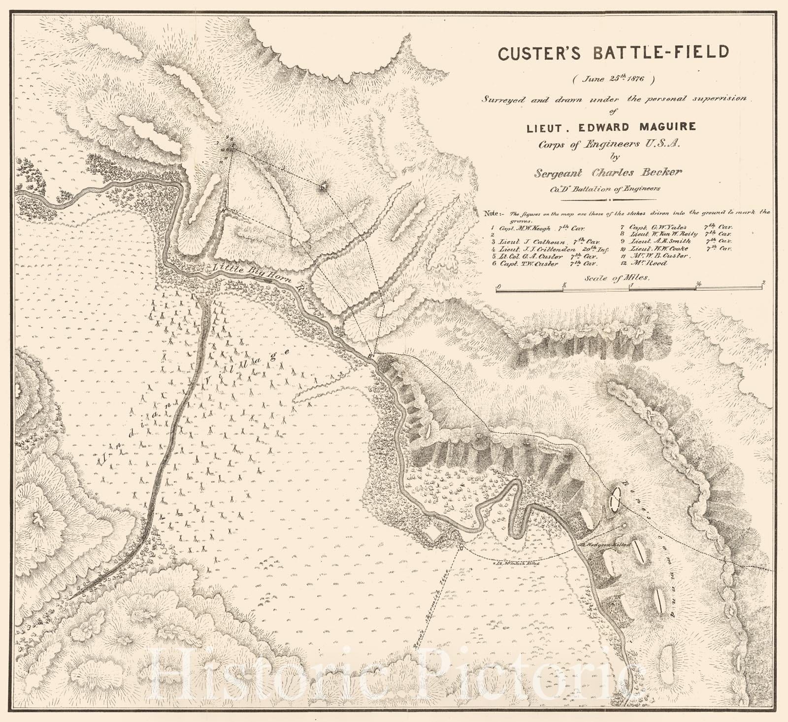 Historic Map - Custer's Battle-Field (June 25th, 1876) Surveyed and, 1876, U.S. Army Corps of Engineers v1