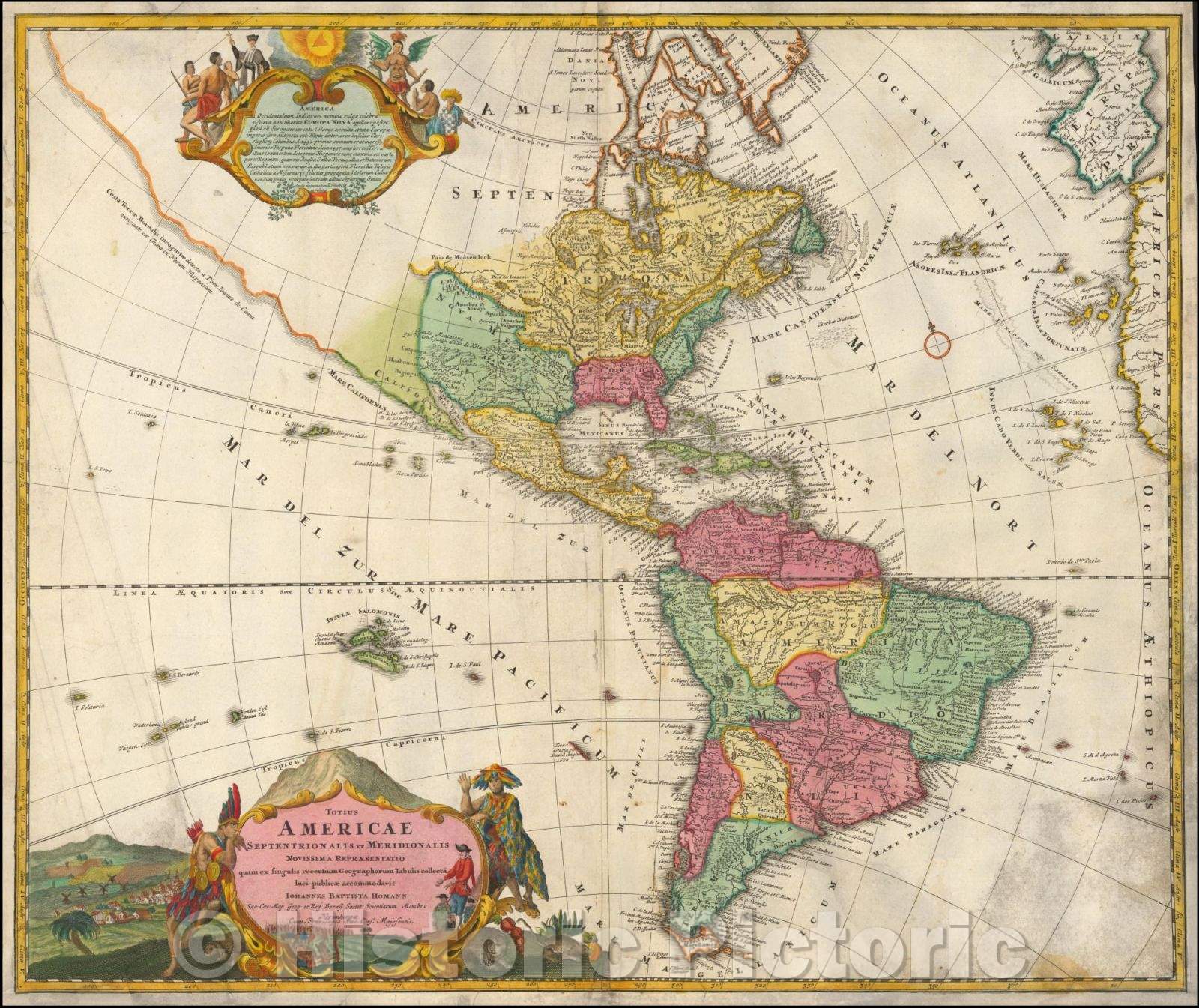 Historic Map - Totius Americae Septentrionalis et Meridionalis Novissima Representatio, 1720, Johann Baptist Homann - Vintage Wall Art