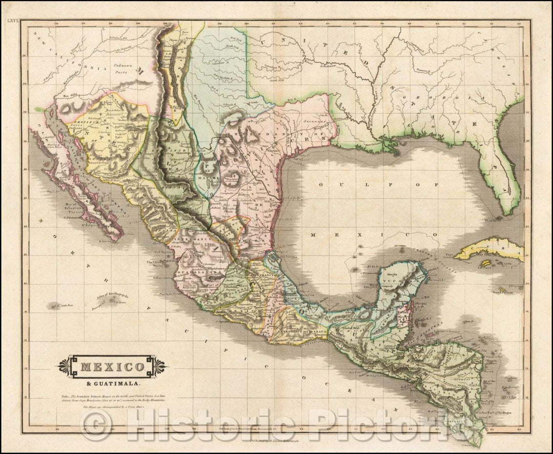 Historic Map - Mexico & Guatimala, 1828, William Home Lizars - Vintage Wall Art