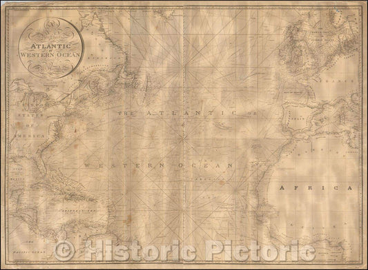 Historic Map - A New Chart of the Atlantic or Western Ocean Improved, 1828, William Heather - Vintage Wall Art