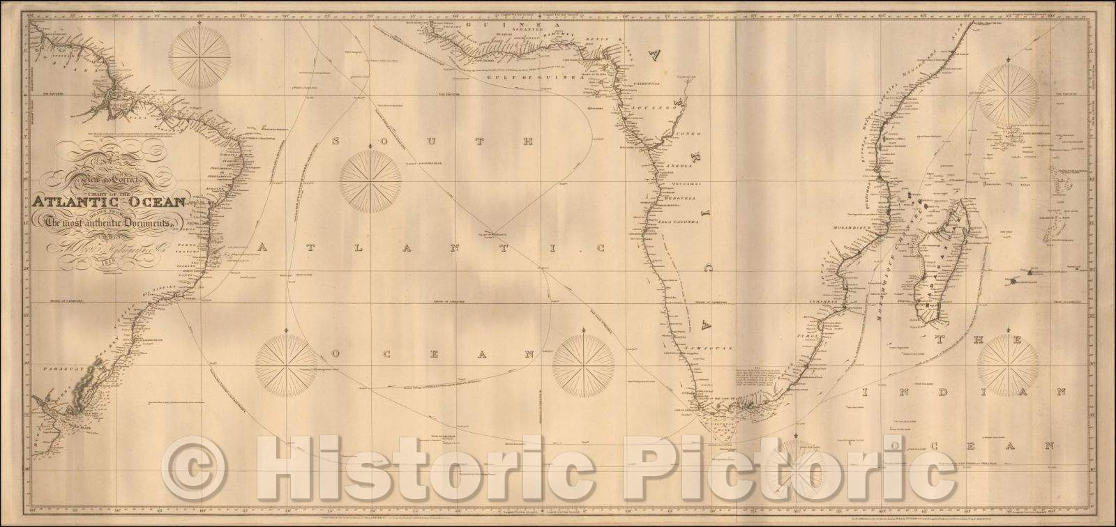 Historic Map - A New and Correct Chart of the Atlantic Ocean, 1819, John William Norie - Vintage Wall Art