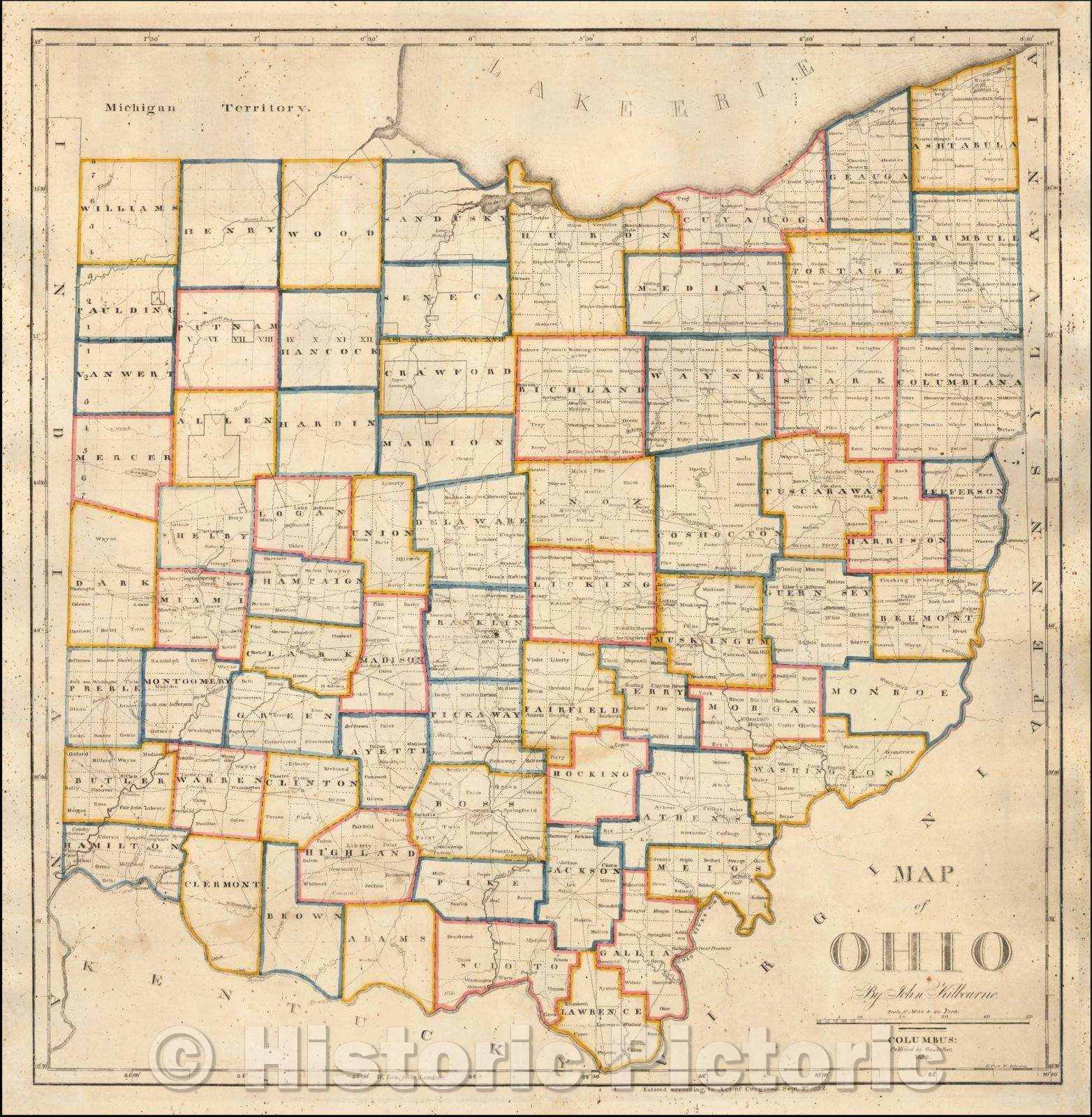 Historic Map - Map Of Ohio, 1822, John Kilbourne - Vintage Wall Art