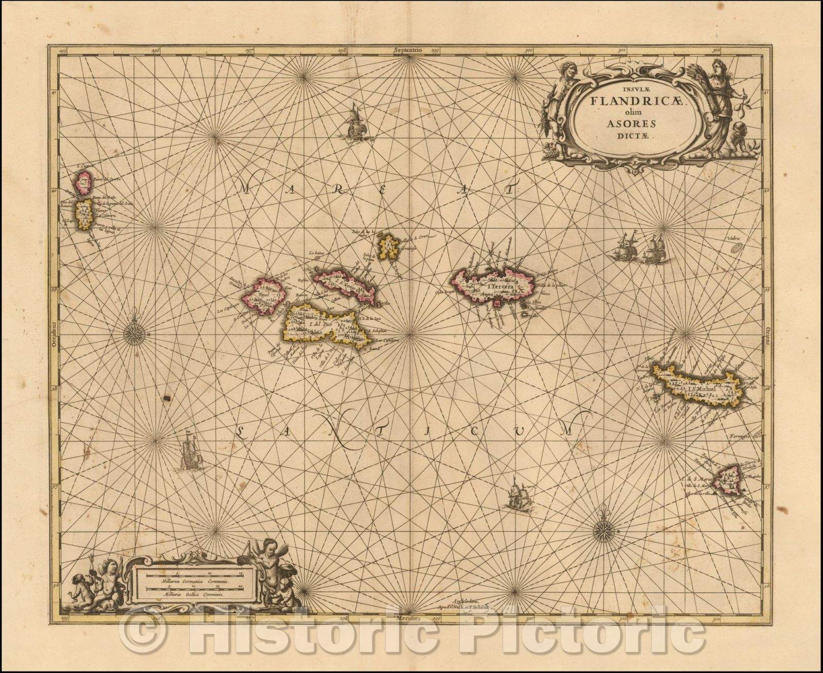 Historic Map - Insulae Flandricae, olim Asores Dictae/Flandricae island, once Azores Dictae, 1690, Peter Schenk - Vintage Wall Art