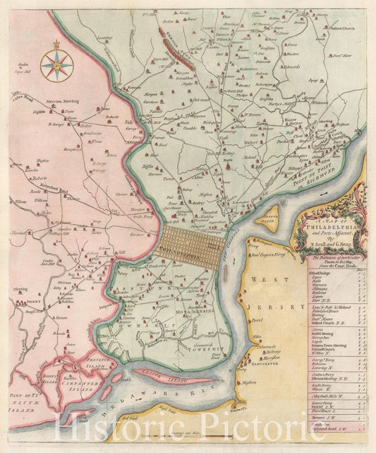 Historic Map - A Map of Philadelphia and Parts Adjacent, 1753, Nicholas Scull - Vintage Wall Art