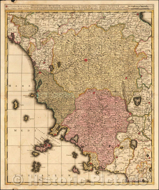 Historic Map - Magni Ducis Hetruriae Status, in ditiones tres Primariis tribus :: The ancient kingdom of the Etruscans, 1700 - Vintage Wall Art