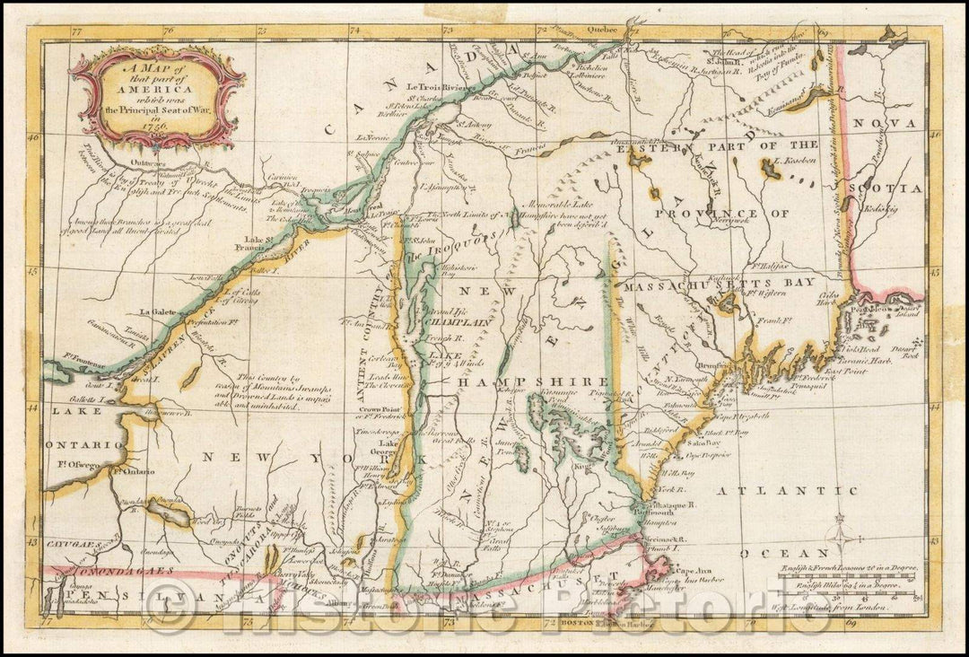 Historic Map - A Map of that Part of America which was the Principal Seat of War in, 1757, Gentleman's Magazine - Vintage Wall Art