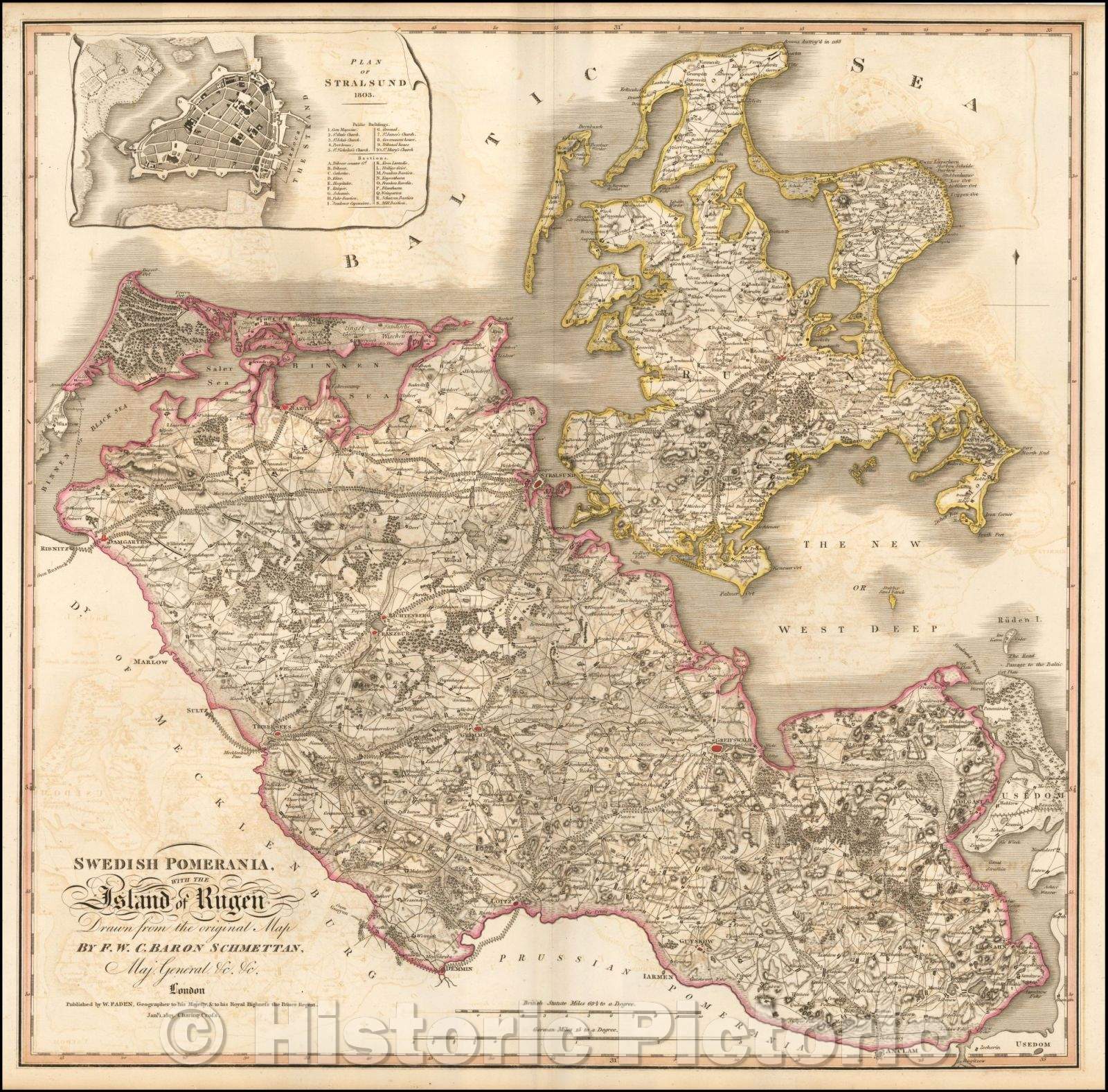 Historic Map - Swedish Pomerania, with the Island of Rugen, 1813, William Faden - Vintage Wall Art