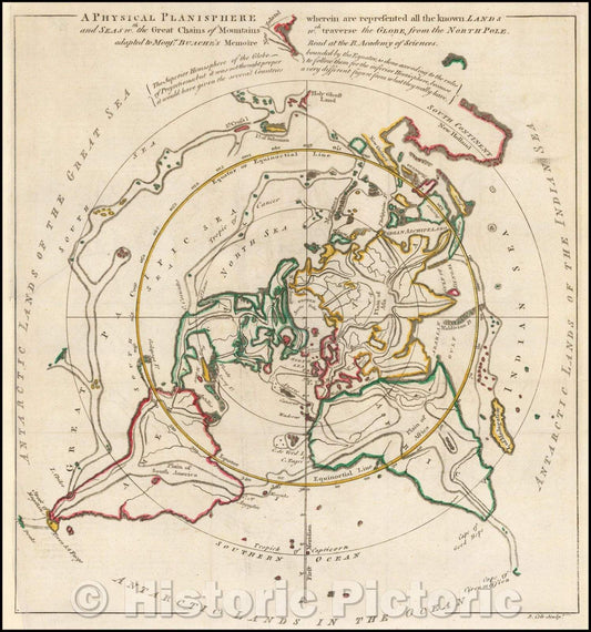 Historic Map - A Physical Planisphere wherein are represented all the known Lands and Seas W.th Great Chains of Mountains w.ch traverse the Globe, 1757 v1