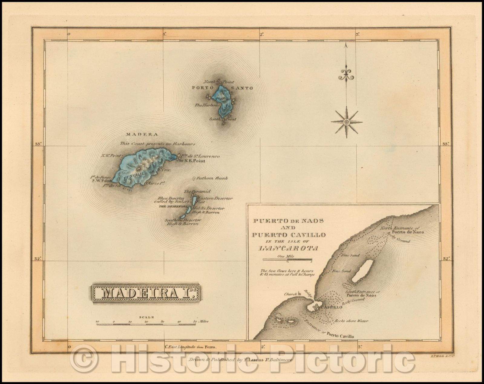 Historic Map - Madeira Ids. (with inset of Naos and Cavillo), 1823, Fielding Lucas Jr. v2