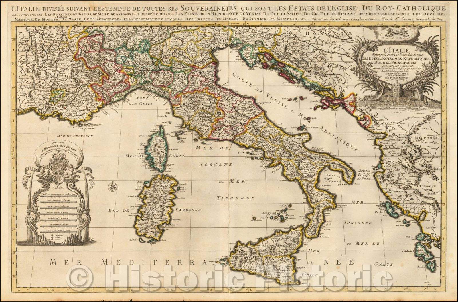 Historic Map - L'Italie distinguee suivant l'estendue de tous Les Estats, Royaumes, Republiques, Duches, Principautes qui la partagent presentement, 1700 v2