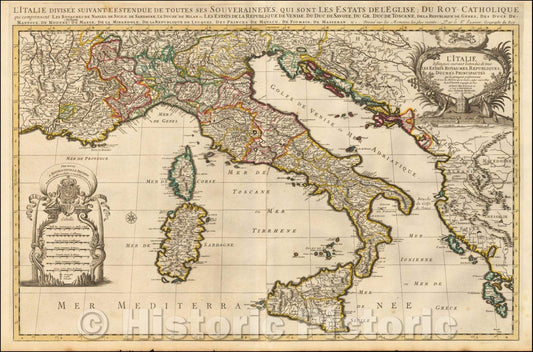 Historic Map - L'Italie distinguee suivant l'estendue de tous Les Estats, Royaumes, Republiques, Duches, Principautes qui la partagent presentement, 1700 v2