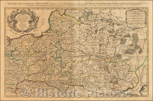 Historic Map - Estats De Pologne Subdivises suivant l'estendue des Palatinats Parle Sr. S, 1700 - Vintage Wall Art