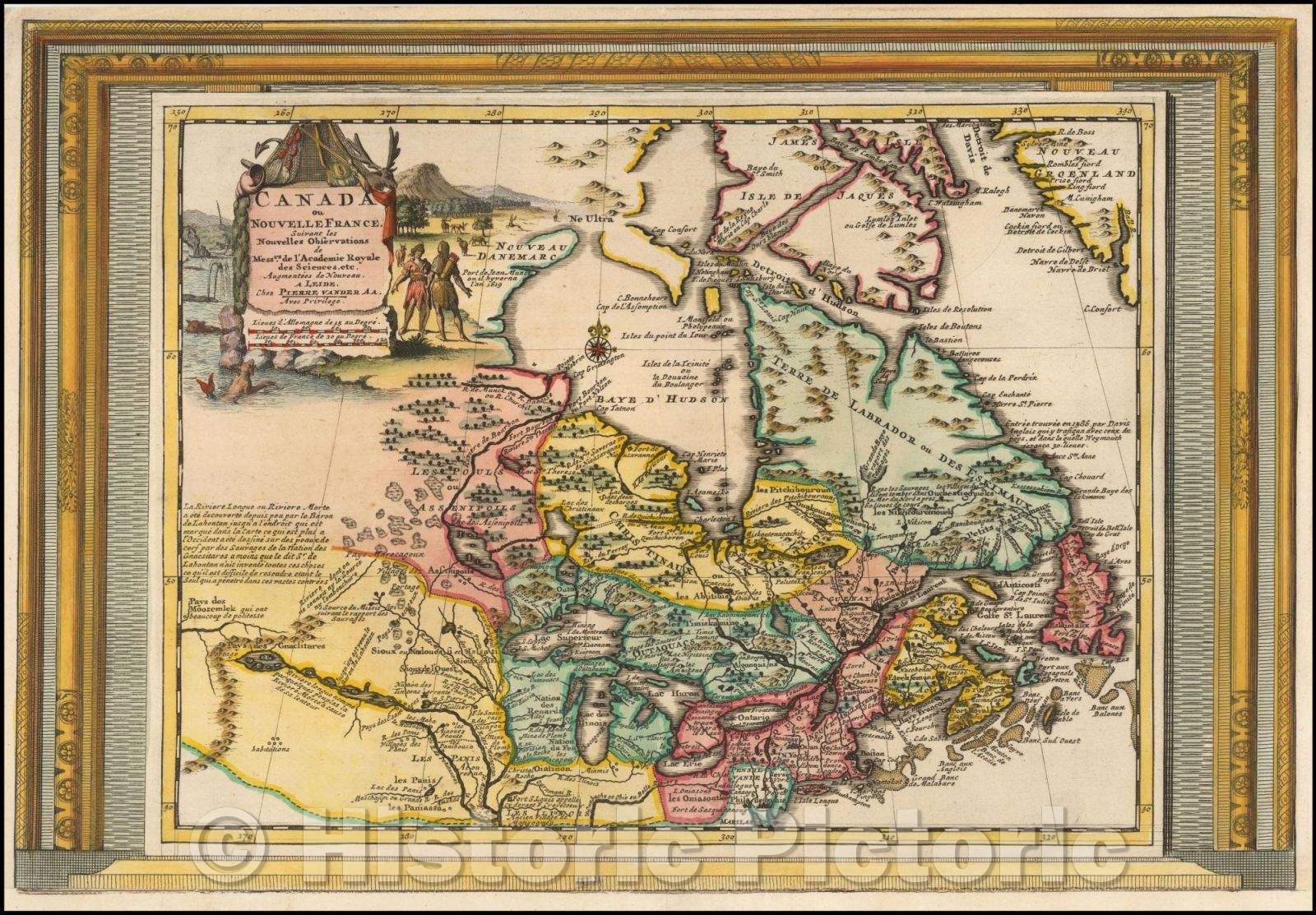 Historic Map - Canada ou Nouvelle France Suivant les Nouvelles Observations, 1700, Pieter van der Aa - Vintage Wall Art