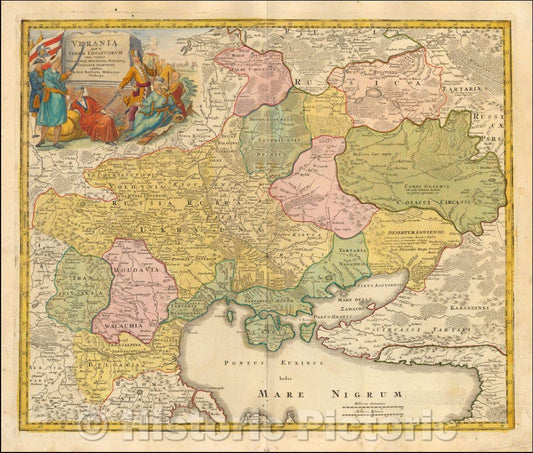 Historic Map - Ukrania quae et Terra Cosaccorum cum vicinis Walachiae, Moldoviae, Minoris q. Tartariae, Provincus exhibita, 1720, Johann Baptist Homann - Vintage Wall Art