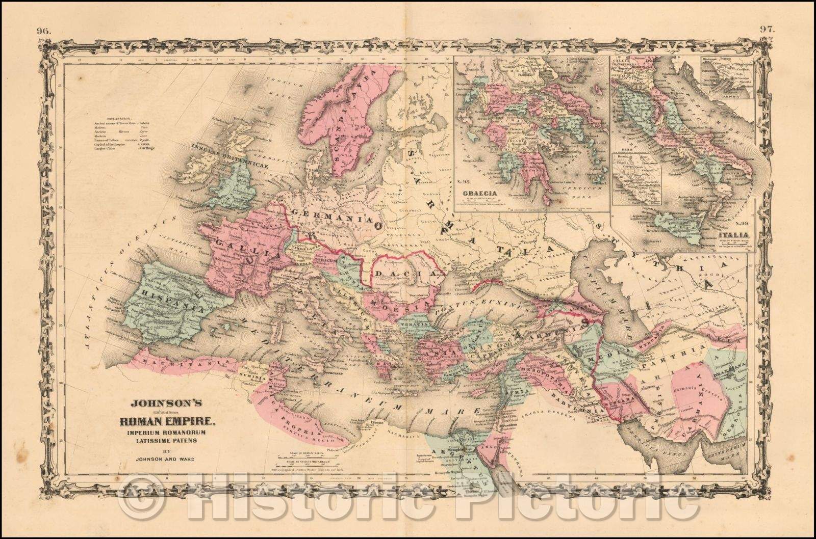 Historic Map - Johnson's Roman Empire, 1863, Benjamin P Ward v2
