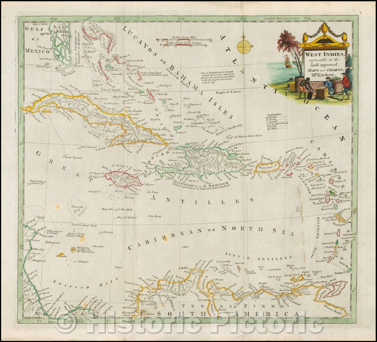 Historic Map - West Indies agreeable to the most approved Maps and Charts, 1770, Thomas Condor - Vintage Wall Art