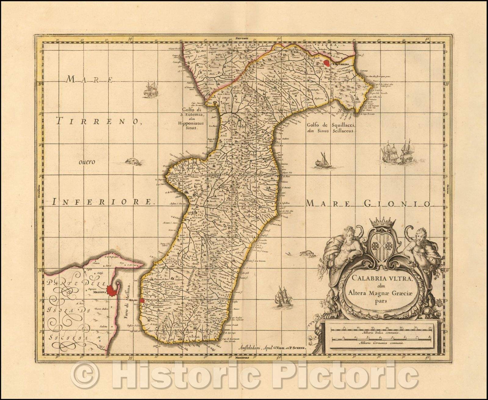 Historic Map - Calabria Ultra olim Altera Magnae Graeciae pars, 1690, Peter Schenk - Vintage Wall Art