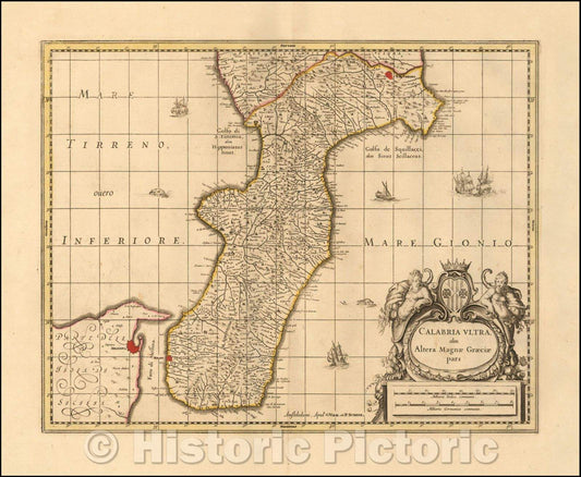 Historic Map - Calabria Ultra olim Altera Magnae Graeciae pars, 1690, Peter Schenk - Vintage Wall Art
