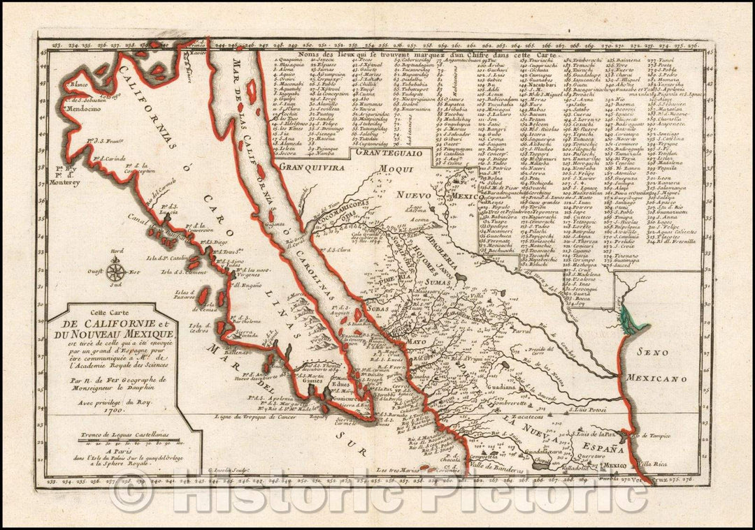 Historic Map - Cette Carte De Californie et Du Nouveau Mexique, 1700, Nicolas de Fer - Vintage Wall Art